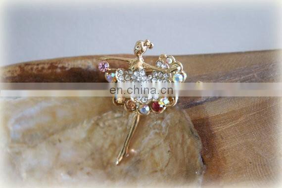 Fashion gold plating colorful rhinestone jewelry ballerina brooch for women