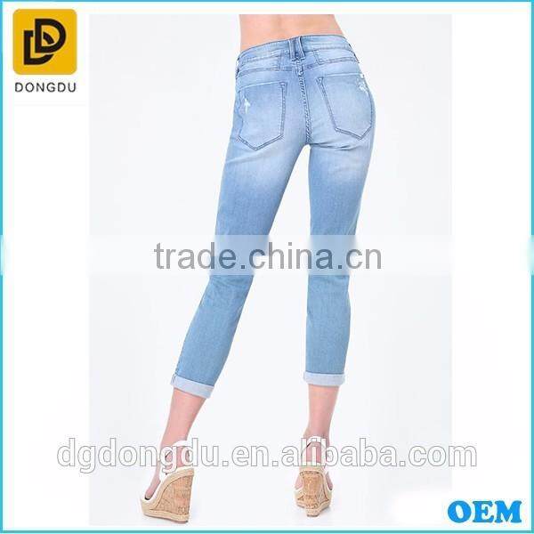 2016 Top Quality Soft Breathable Wholesale Slim Blue Casual Denim Pants for Lady