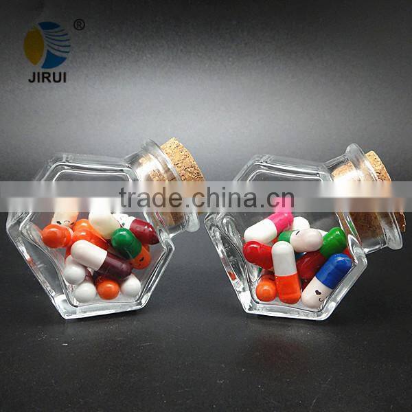 mini hexagon transparent glass food jar with cork