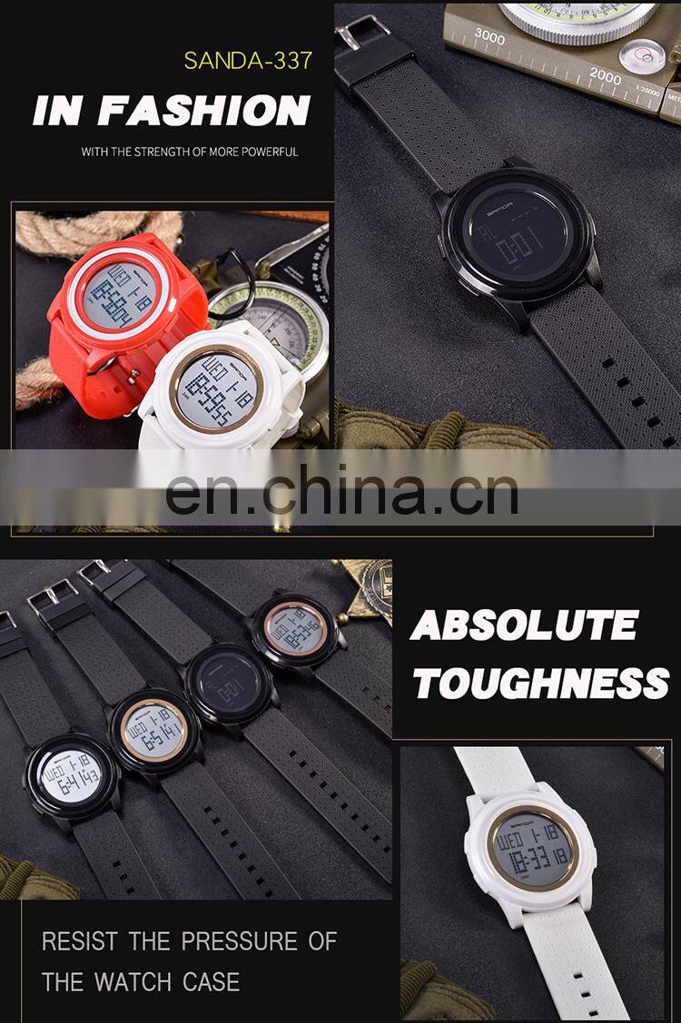 SANDA 337 Men Digital Sport Watches Silicone Strap Calendar Alarm 12/24 Hour Luminous Waterproof Watch
