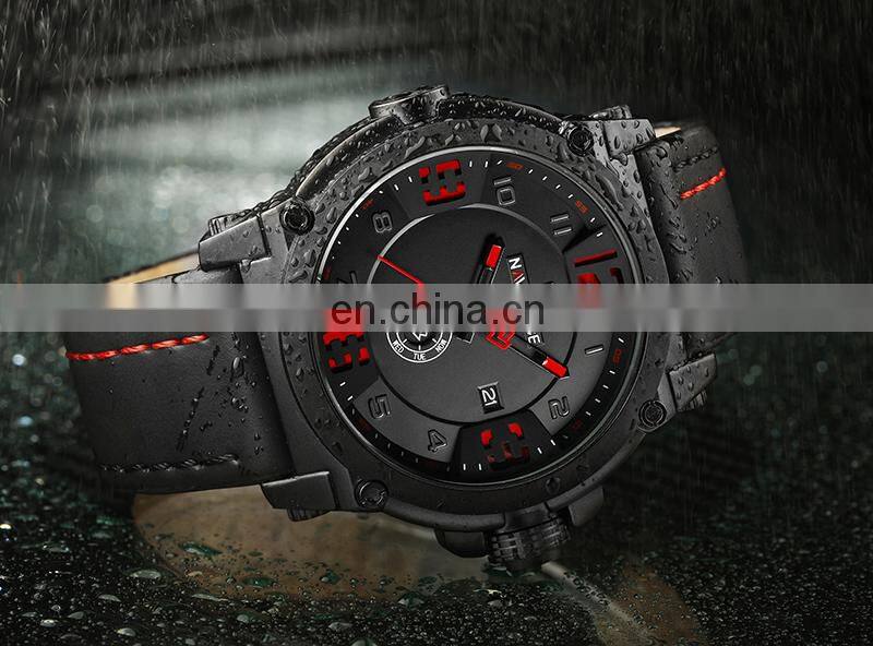 NAVIFORCE 9099 Luxury Men Military Sports Quartz Watches 30M Waterproof Leather Band Wristwatch 3D Dial Creative Calendar Clock