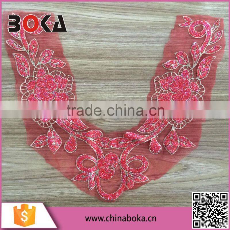Red sequins embroidery neck trim