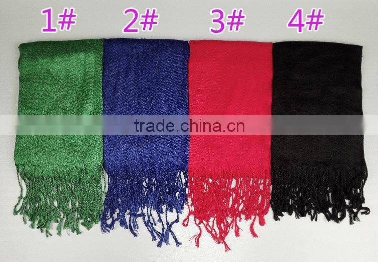 Wholesale Solid Plain Color Tassel Fashion Muslim Women Scarf Viscose Hijab