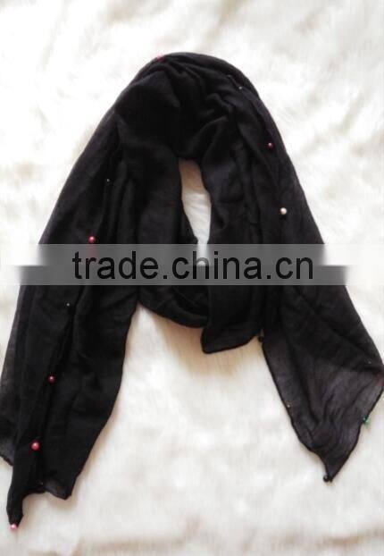 Hot Selling Self-made Plain Hijab Shawl Women Colorful Pearl Scarf