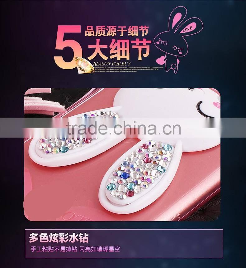 TPU Rhinestone Silicone Strap with Bracket Rabbit Fur Ball Case for iPhone 6S/6Plus