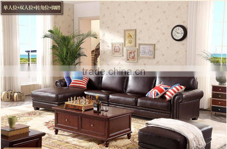 New American real leather sofa high quality living room furniture sectional sofa