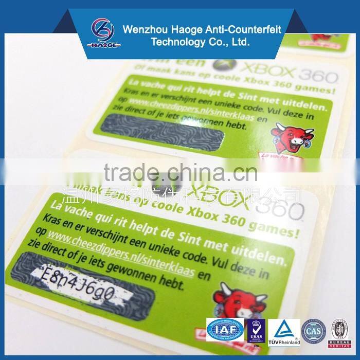 Anti-fake zebra Scratch label,scratch off label