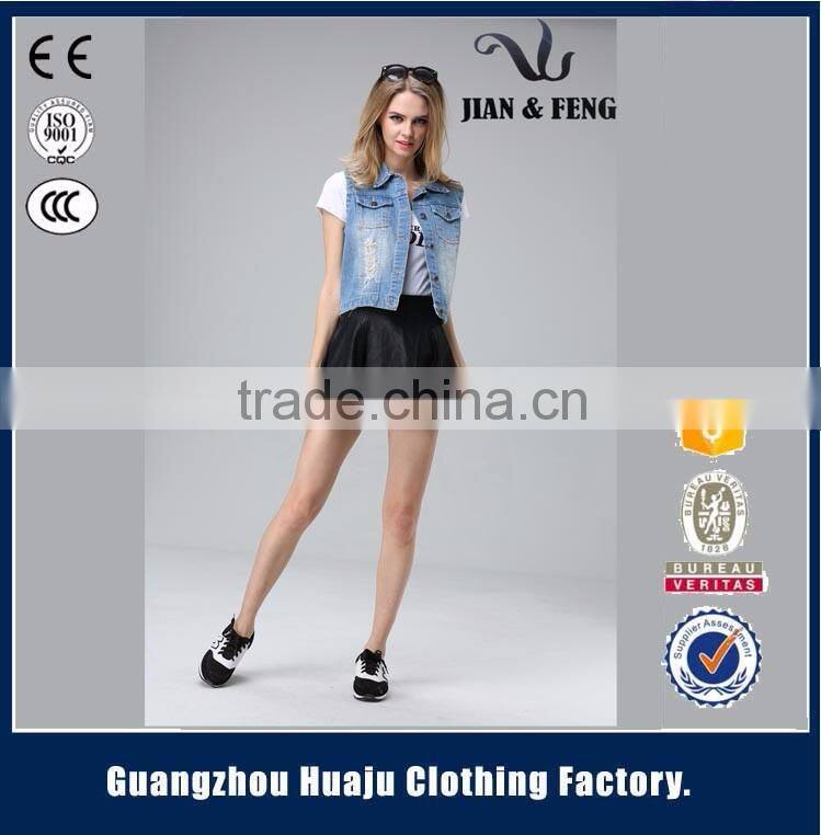 2016 high fashionable sleeveless spring summer ladies girls short cotton spandex denim vest