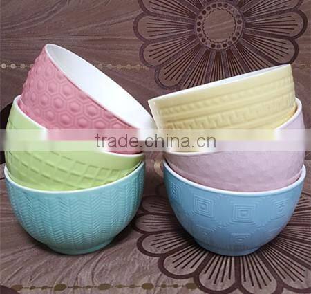 embossed outside pink inside white ceramic salad bowl for wholesale