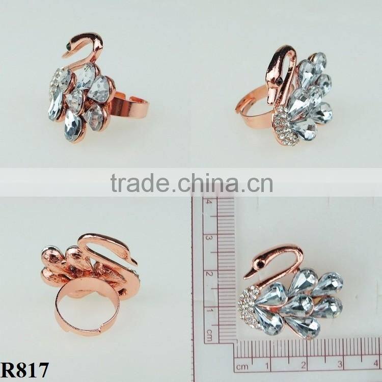 Custom made ring swan logo elegant crystal rose gold plating Ring R817