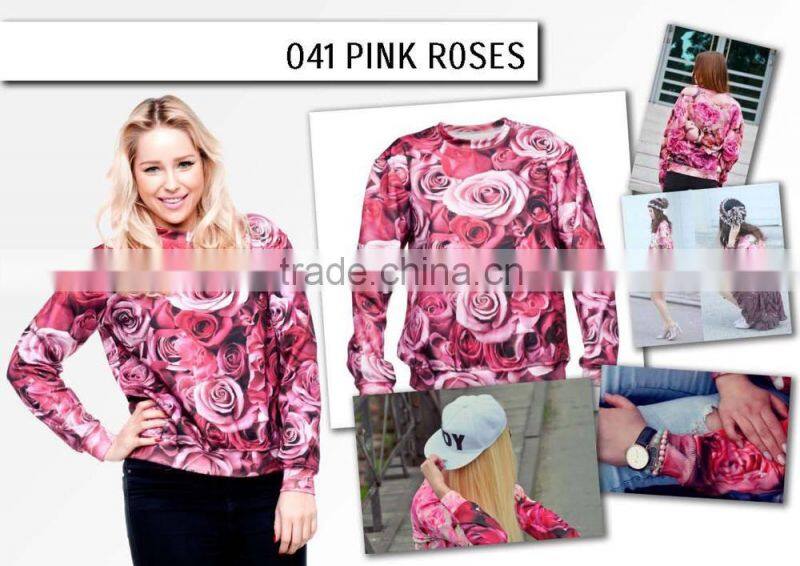 non hooded pink roses high quality 3d digital print fullprint crewneck sweatshirt spring autumn unisex custom oversized pullover