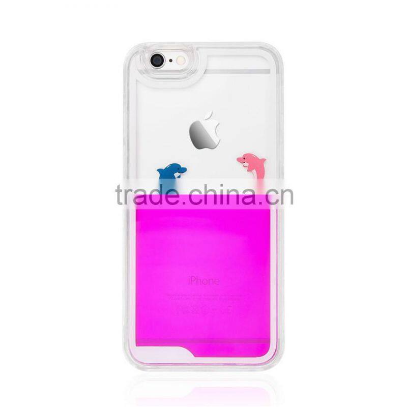 Swimming Floating Dolphin Fish Liquid Novelty Hard Phone Case For iPhone 6s 6 plus