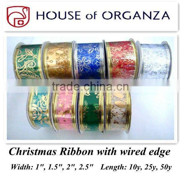 Christmas Organza Wired Ribbon for gift decoration
