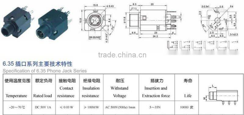 6.35mm stereo jack close circuit 4PIN