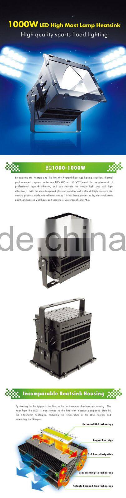Bisu Cree 1000W led floodlight high lumen 1000W led high mast lamp with MW driver