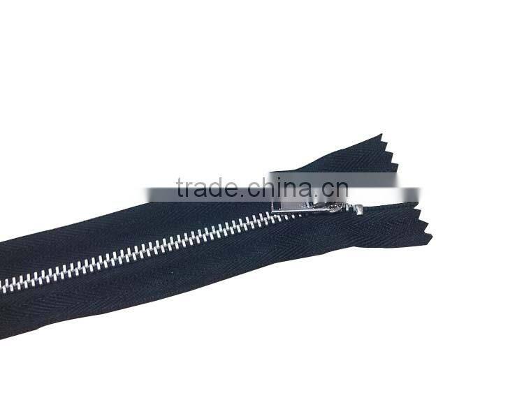 3# White and black close-end silver metal zipper for overcoat decpration