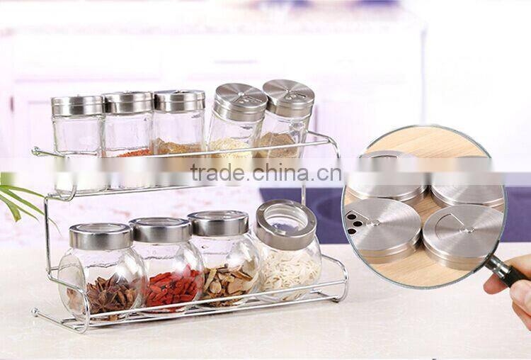 5pcs Clear Glass Spice Shaker With Stainless Steel Shelf