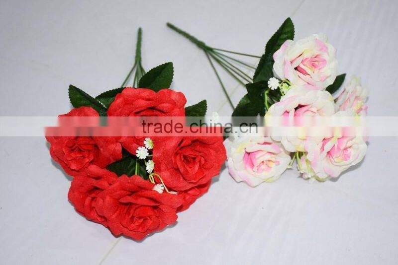 6x non woven artificial flower open rose bush mini bush for office market decoration