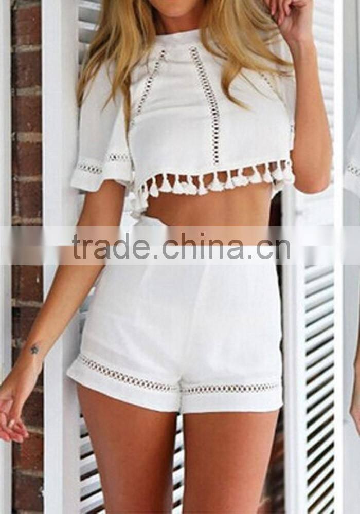 OEM service fashionable design girls stylish top and shorts latest design ladies suits