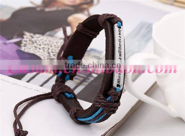 EU new design leather cuff bracelet with engraved metal plate