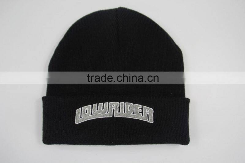 Promote cheap IN STOCK design logo black beanie hat