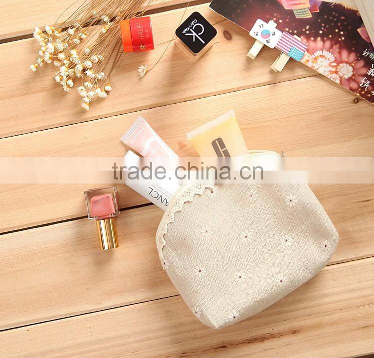 Wholesale newest high quality ramie cotton fabric and linen cosmetic bag GW786