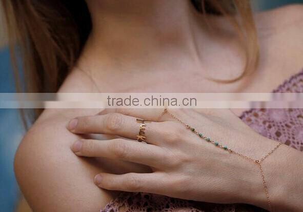 New charm Hot Selling Fashion Turquoise Gold Chain ring Cuff Bracelet