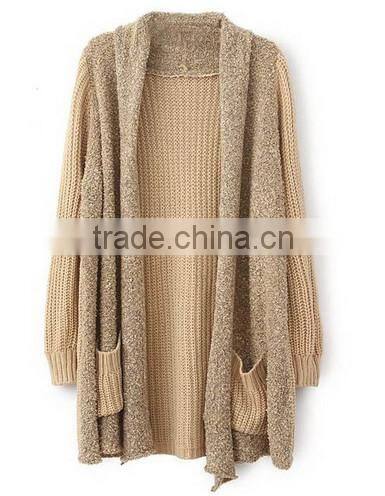 Women's Khaki Long Sleeve Loose 7GG knitted Cardigan Sweater