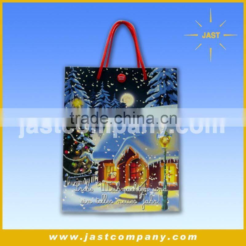 Printed custom made folding shopping paper bags for Christmas