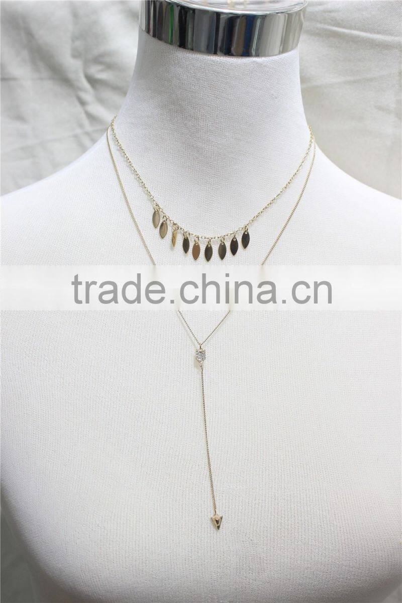 Gold Simple Smooth Surface Leaf Pendant Necklace Goldtone ArrowSparkle Diamond Necklace Y Necklace 2016 Fashion Style Wholesale
