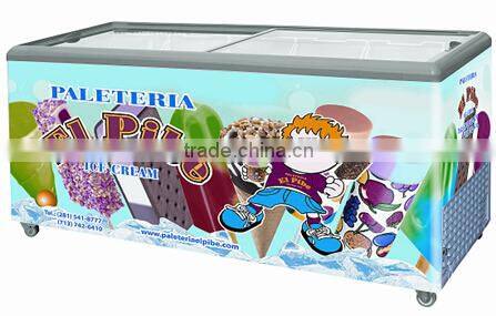 streamline sliding glass lid glass top door chest ice cream freezer with drain slot