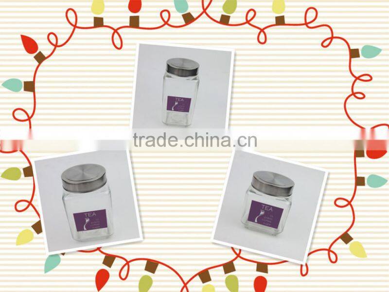 Outstanding Square Shape Glass Storage Jar with Metal Cover