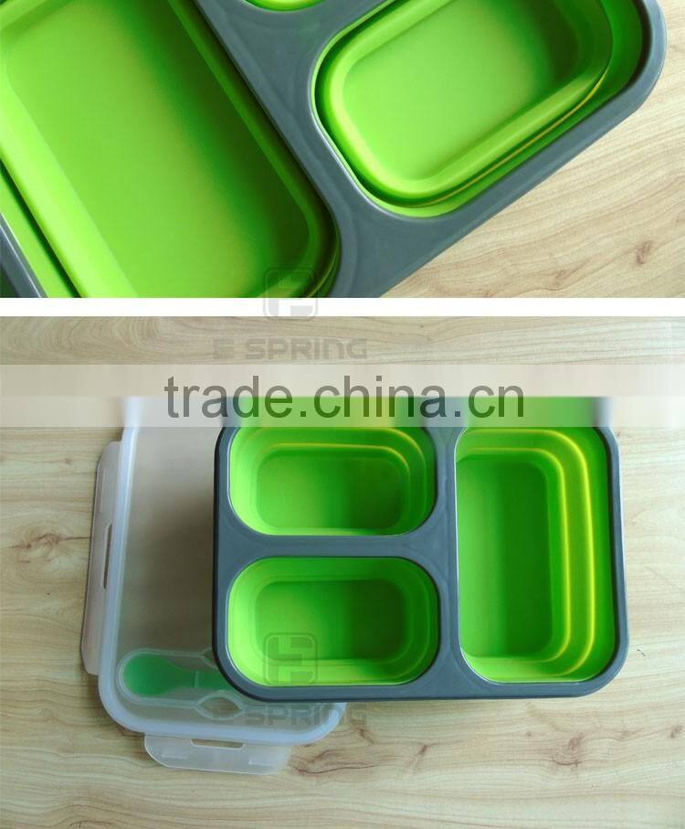 3 compartment Portable Collapsible Silicone Food Storage Container with Lid