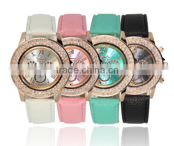 wholesale fashion leather pink quartz women watches ladies