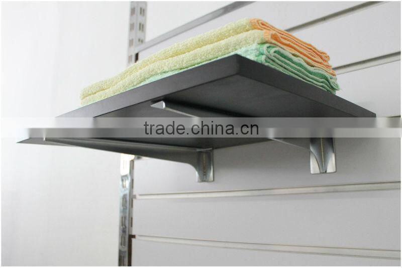 Metal display bracket for wood or glass shelves