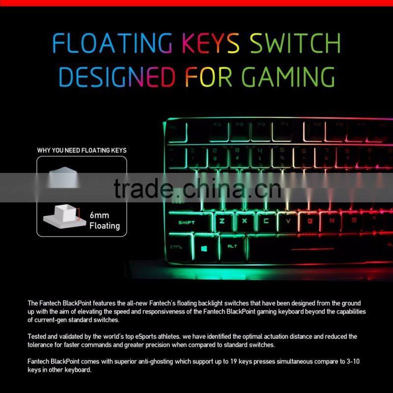 High quality Brand FANTECH K9 ABS Colorful LED Backlit Wired USB Gaming Keyboard for mechanical keyboard