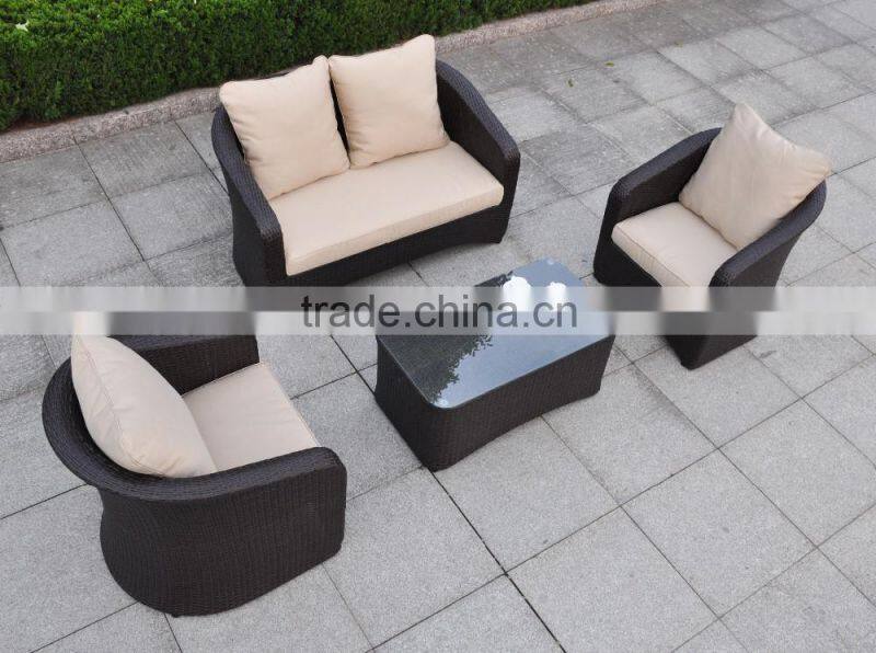 Patio Cushioned Seat Rattan Sofa Furniture Set , Brown Wicker