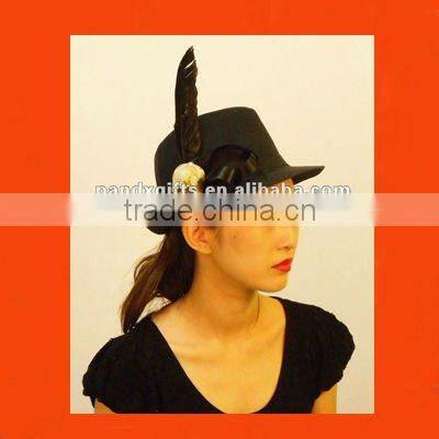 Deluxe black Permasilk top hat with skull and feather decor