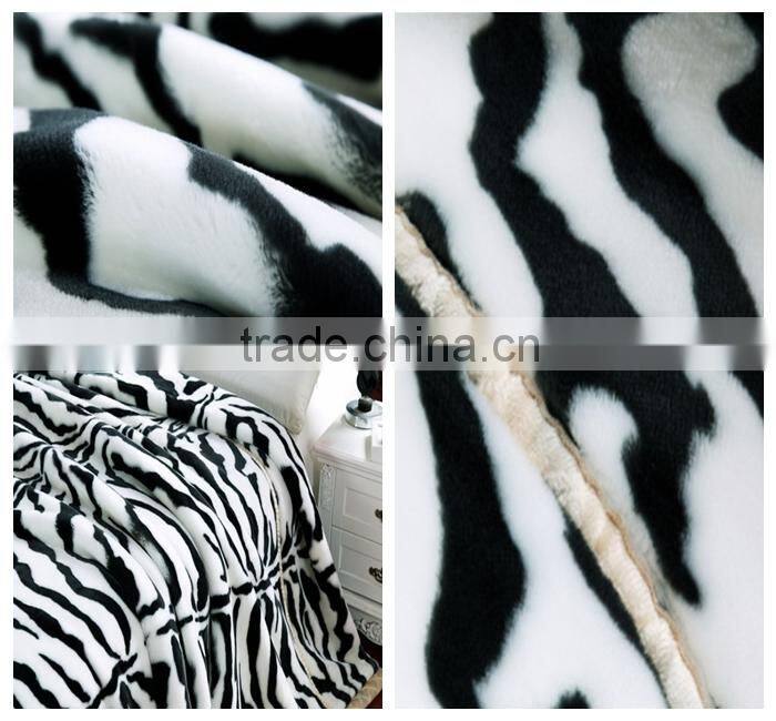 Home textile high quality zebra printed heating flannel blanket