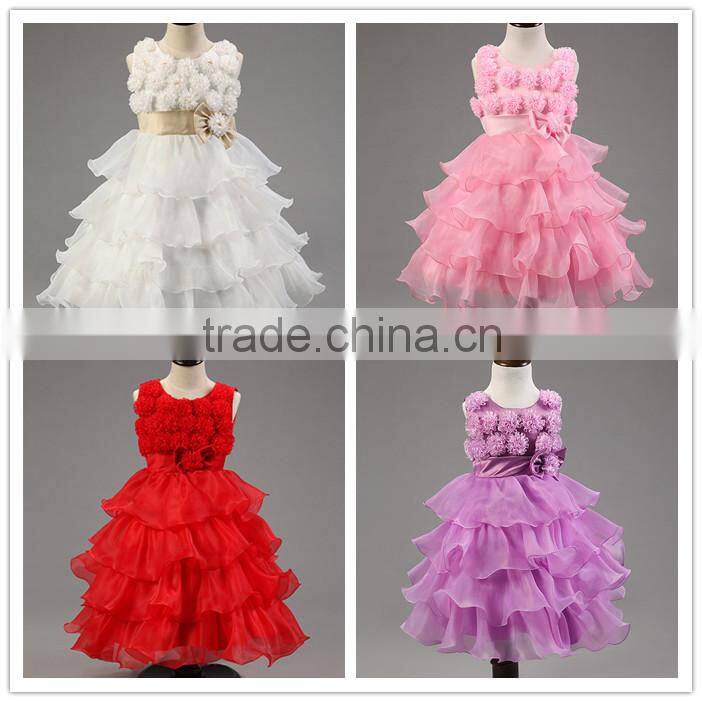 Top Quality Chic Rosette Flower Girl Dress Satin Girl Evening Dresses Fashion Children Pageant Party Dress Wedding Pettidress