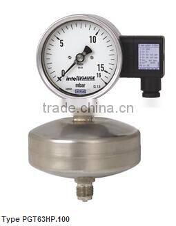 Capsule Pressure Gauges with Electrical Output Signal Stainless Steel, Solid-front Case, High Overpressure Safety Types PGT63HP