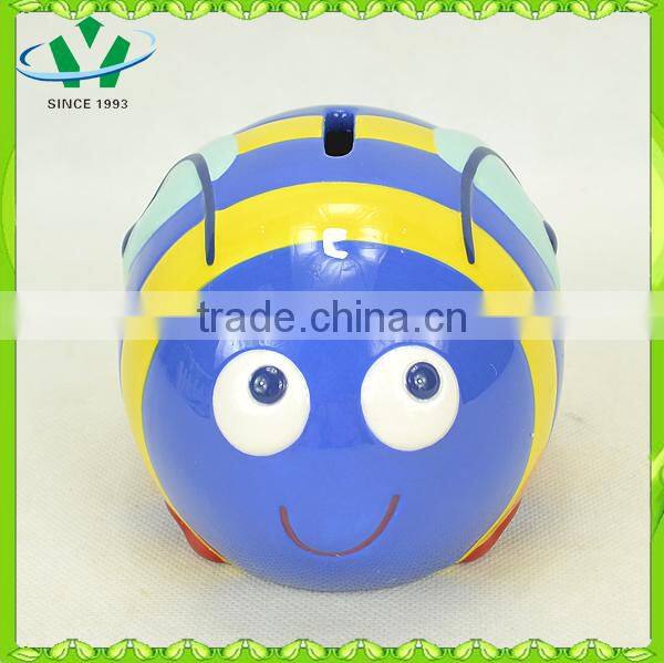 Modern blue personalized money box ceramic bee