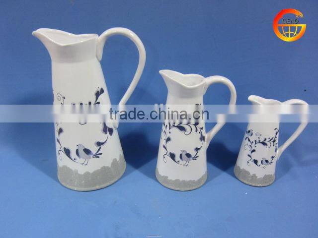 Ceramic white glazed pitcher and jug