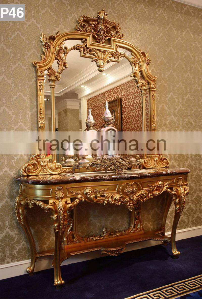 French White Louis Style Console Table with Mirror, Antique Classical Gilded Hallway Console Table/ Ellegant White Side Table
