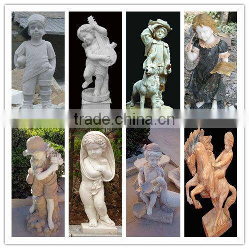 Decotative White Marble Boy Statue Musical Theme Marble Statue