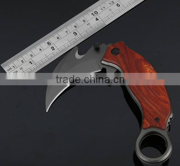 High Quality Outdoor Survival Wooden Handle Hunting Hook Knife