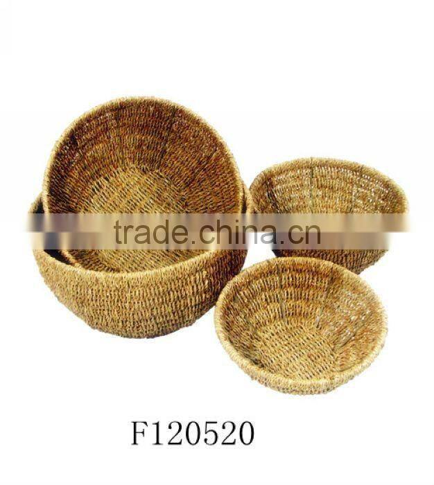 Set of Three Seagrass Basket with Common Handle
