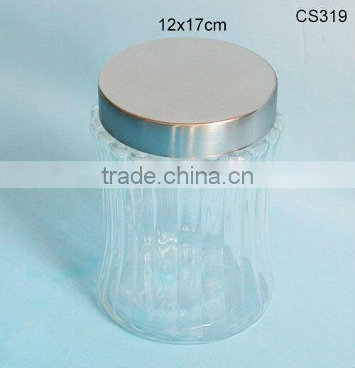 smooth glass cracker jar with metal cover