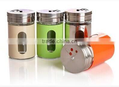 2016 zibo high quality colored coating mini plastic sleeves cylinder glass spice jar