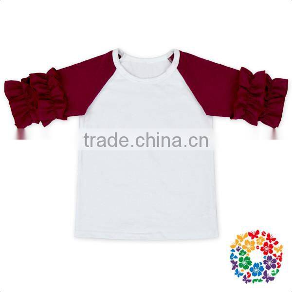 Wholesale Baby Girls Clothing Solid Color Cotton Half Sleeves Raglan Shirts Girls Ruffle Icing Raglan